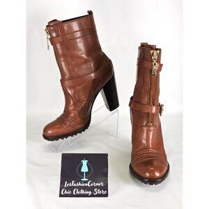 Michael Kors Women's Brown Leather High Heel Mid Calf Boots Size 10W 302